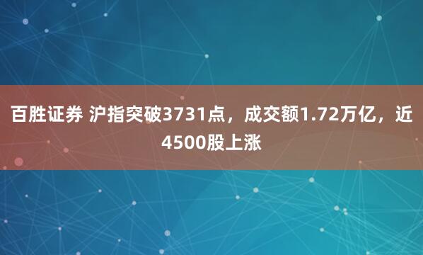 百胜证券 沪指突破3731点，成交额1.72万亿，近4500股上涨