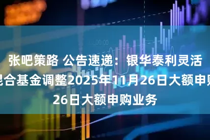 张吧策路 公告速递：银华泰利灵活配置混合基金调整2025年11月26日大额申购业务